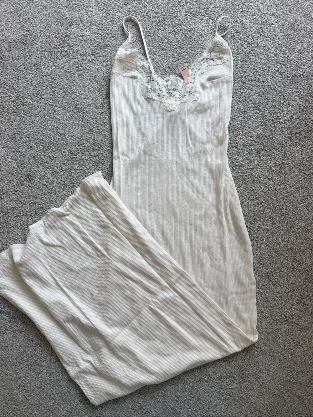 Victoria secret lace Trim Ribbed Slip Dress - white
